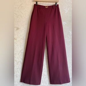 MICHAEL MICHAEL KORS MK Belt Wide Leg High Rise Crop Burgundy Pants Size 2 NWT